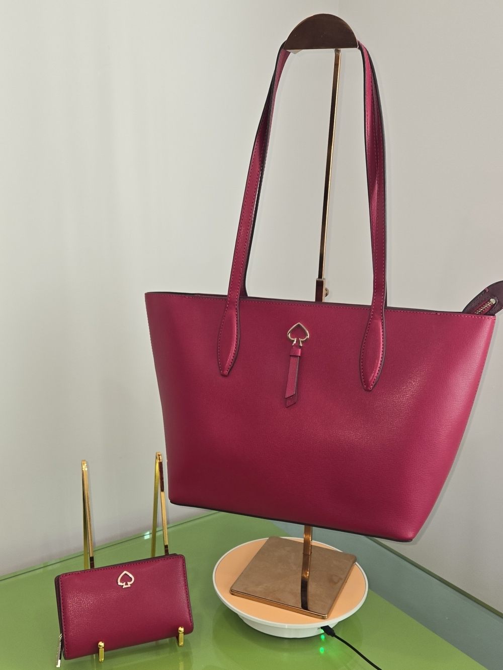 Kate Spade Magenta Leather Tote Bag with Matching Wallet